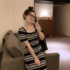 Striped Casual Knitted Dress - Women's Summer 2025, Loose Slimming Mid-Length, Short-Sleeve Lazy Style