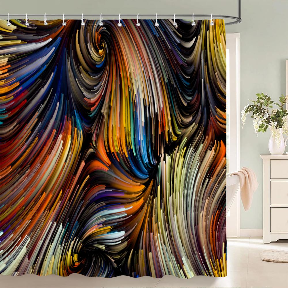 

High Quality Colorful Abstract Geometric Printed Fabric Shower Curtains Waterproof Bathroom Decor With 12 Hooks Bathtub Curtain W60H190(CM)-1 Pcs