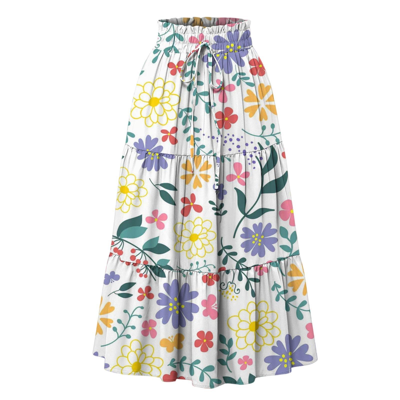 

Жіноча модна повсякденна вільна спідниця без кишень із зав’язками та еластичною талією з квітковим принтом L фіолетовий