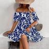 New Floral Off-the-Shoulder Casual Dress - Short Sleeve, Loose Fit