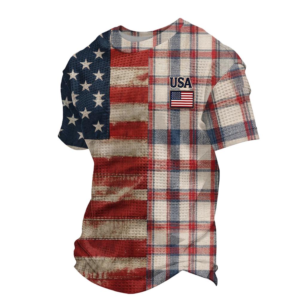 Men's Loose And Casual Flag-print T-shirt, Short Sleeve Shirt