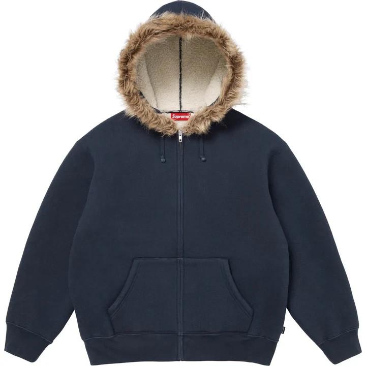 Supreme Faux Fur Zip Up Hooded Sweatshirt Navy