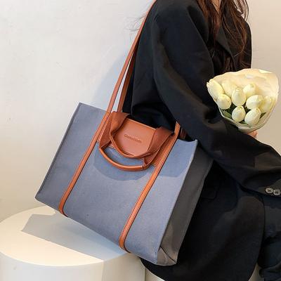 Canvas Bag Women's New Splicing Commuter Shoulder Bag Fashionable Simple Large-capacity Bag