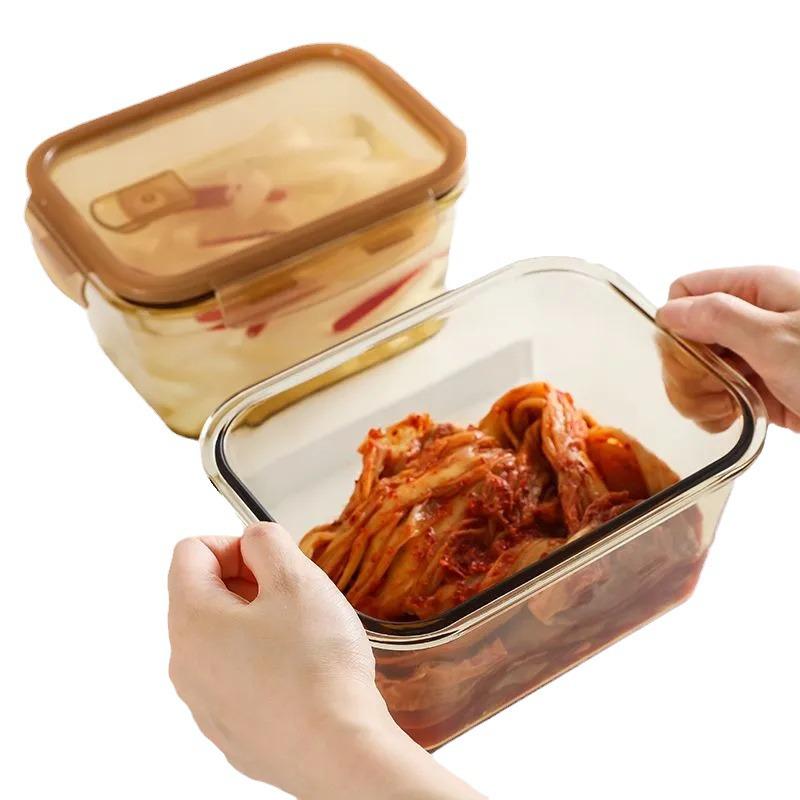 Xilekou Kimchi Box: Large Heat-Resistant Borosilicate Glass Storage for Microwave Use