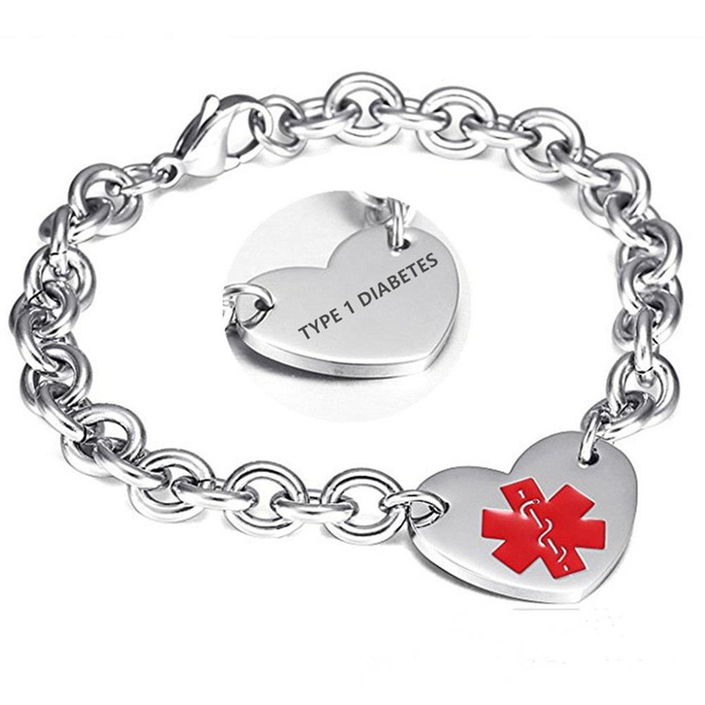 Stainless Steel Medical Logo Bracelet Women'S Titanium Heart Curb Chain O-Line Bracelet