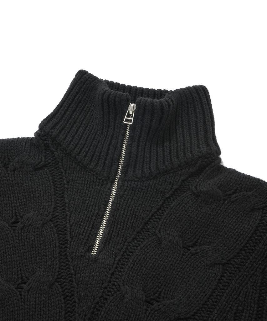 FALLETT Lambswool Cable Knit Half Zip Black