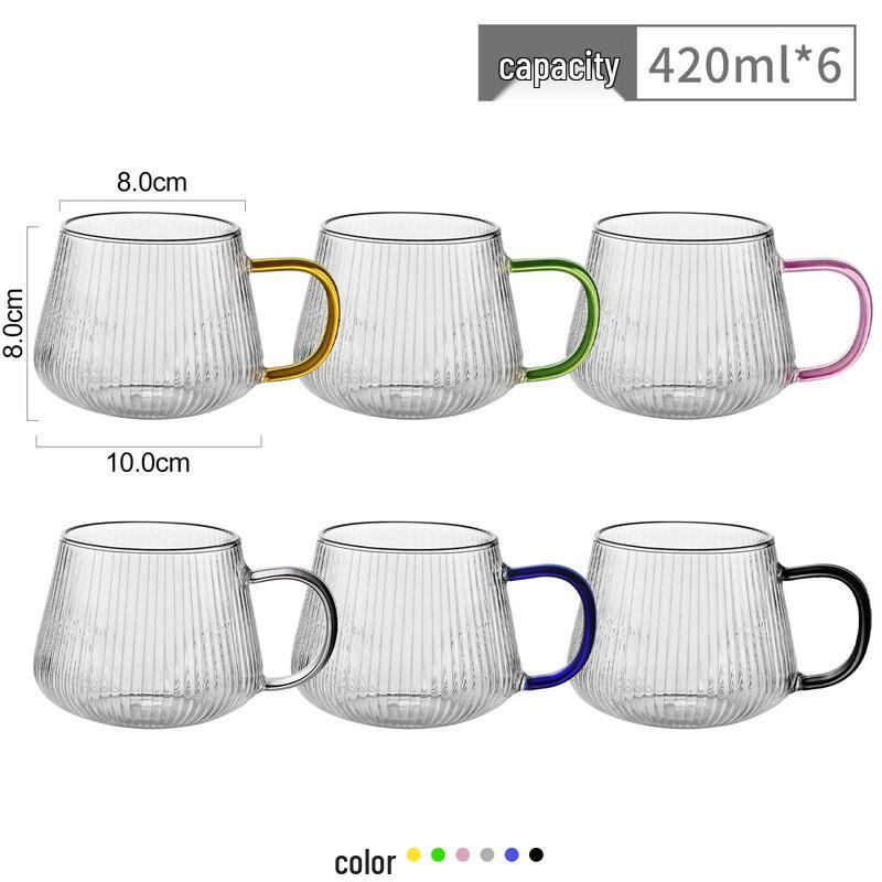 Handun 500ml High Borosilicate Glass Vertical Stripe Mug Set