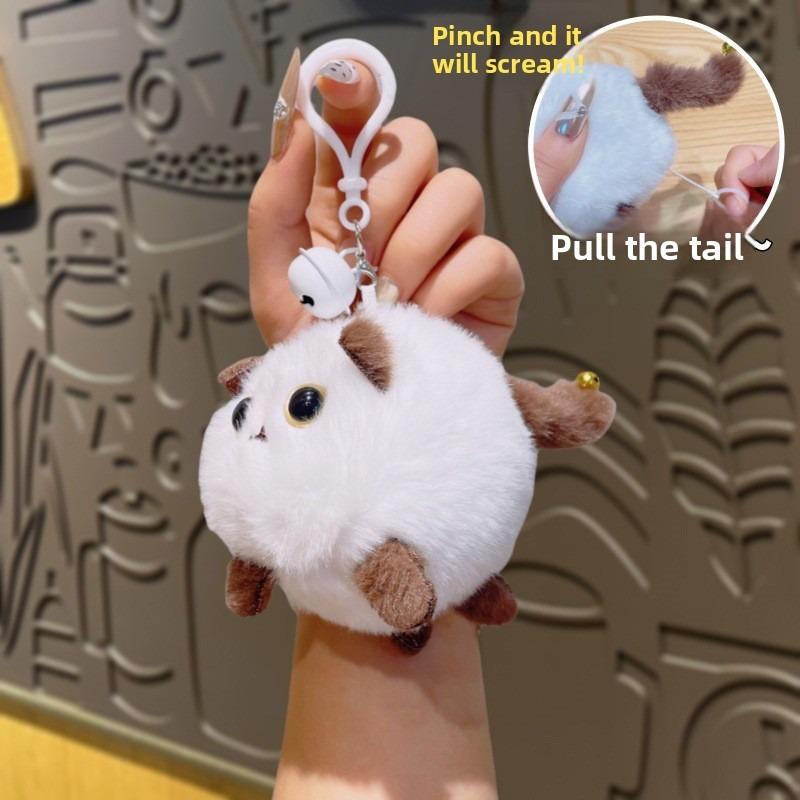Plyšový přívěsek na klíče s kočkou s vrtícím ocasem, Kreslená roztomilá panenka, Přívěsek na tašku, Malý plyšový doplněk