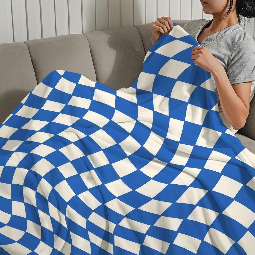 Mode Verdrehte Blöcke weiß blau Orange Flanell warm Komfort weiche Plüschdecke für Sofa Wohnzimmer Büro Schlafzimmer Reise Geschenk