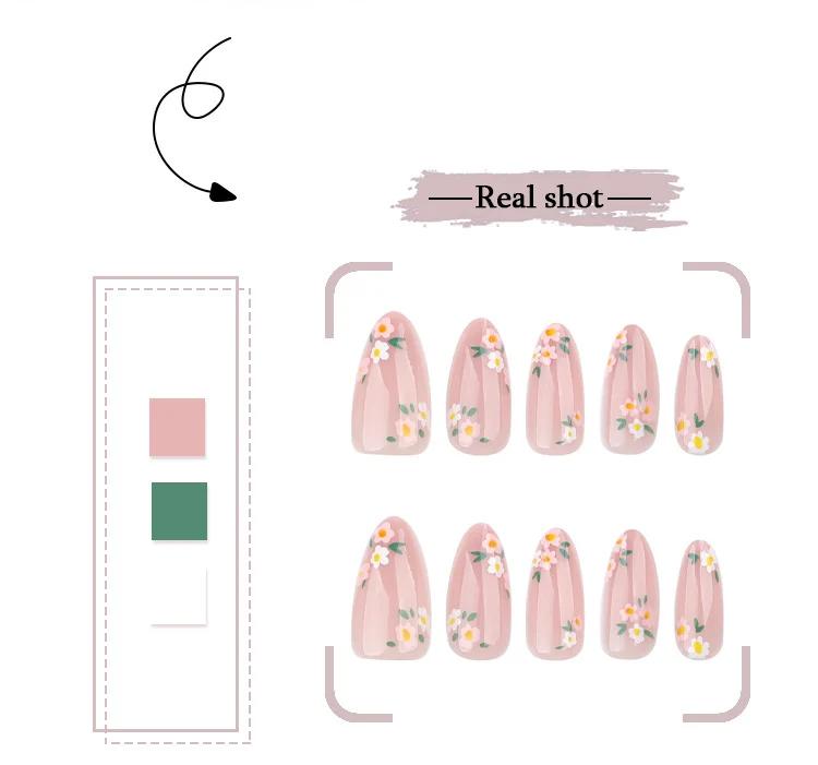 Cute Nude Flower Almond Nails, Minimalist Press On Nails, Detachable Fake Nails for Daily