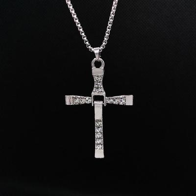 Trendy Rhinestone Hip Hop Necklace with Stylish Design and Cross Motif