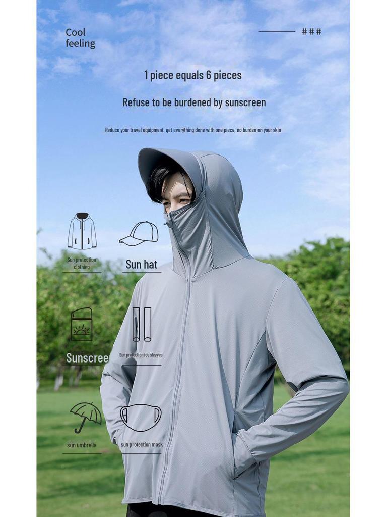 Qinlimei UPF50+ Hooded Sun Protection Ice Silk Jacket for Men & Women