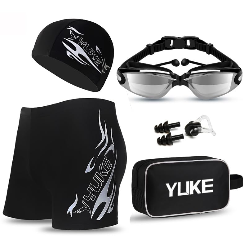 

Комплект соревновательного купальника LINBAB с плавательным плавательным и внутренним Идеально подходит для и Имеет плотную сетчатую внутреннюю подкладку для бассейна Большие размеры Мужской 5 предметов Шапочка,