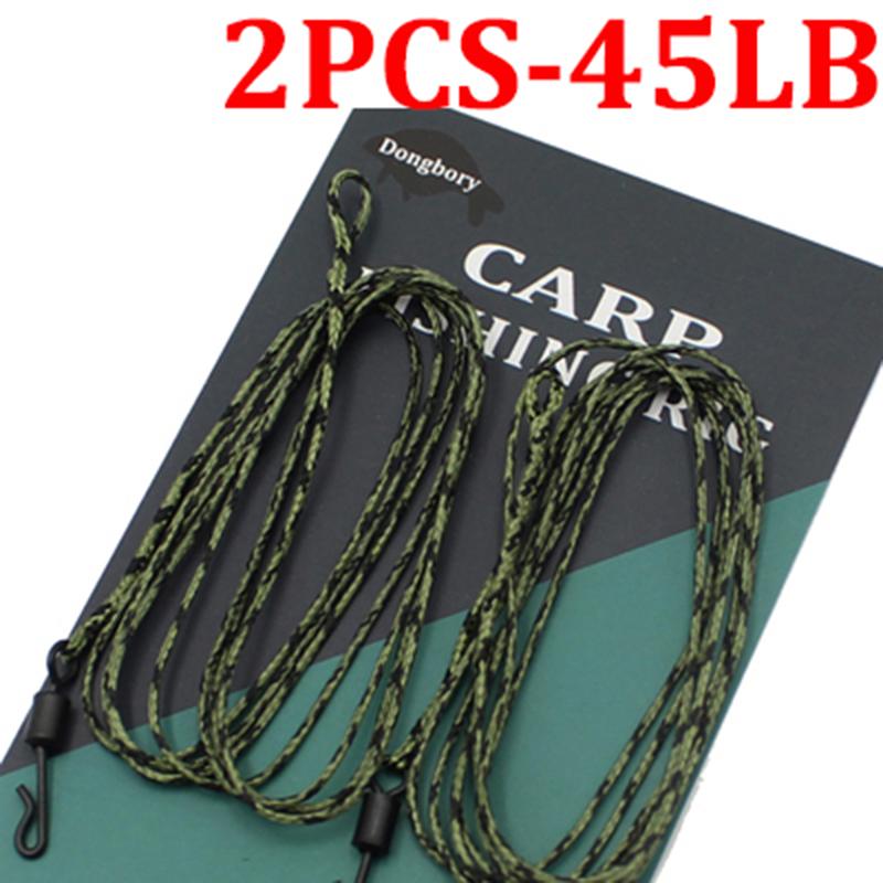 

2 шт., готовые поводки для ловли карпа, поводки с свинцовым сердечником 45IB, с быстросменным вертлюгом, плетеная леска из полиэтилена с поводком, камуфляжный зеленый цвет