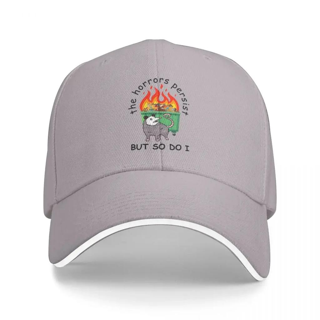 Persistent Opossum In Front of Flaming Dumpster Baseball Cap Snap Back Hat Tea Luxury Man S Womens