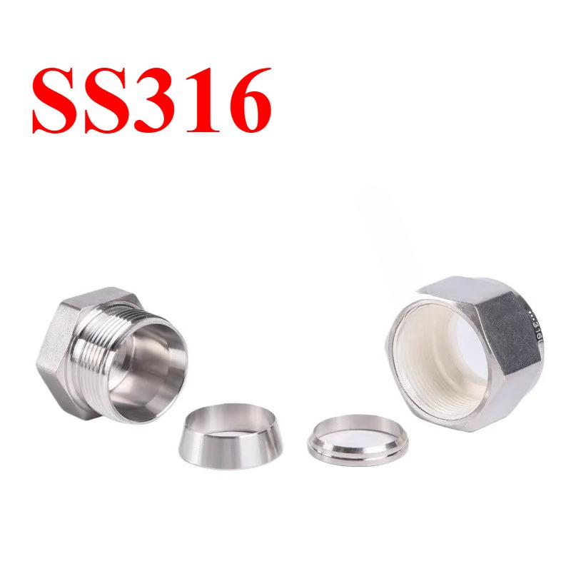 End Cap 1/16"-1" 3-25mm Tube OD Compression Union SUS316L 304 Stainless Steel Coupler Pipe Fitting Connector Metric UNF Nut Lock