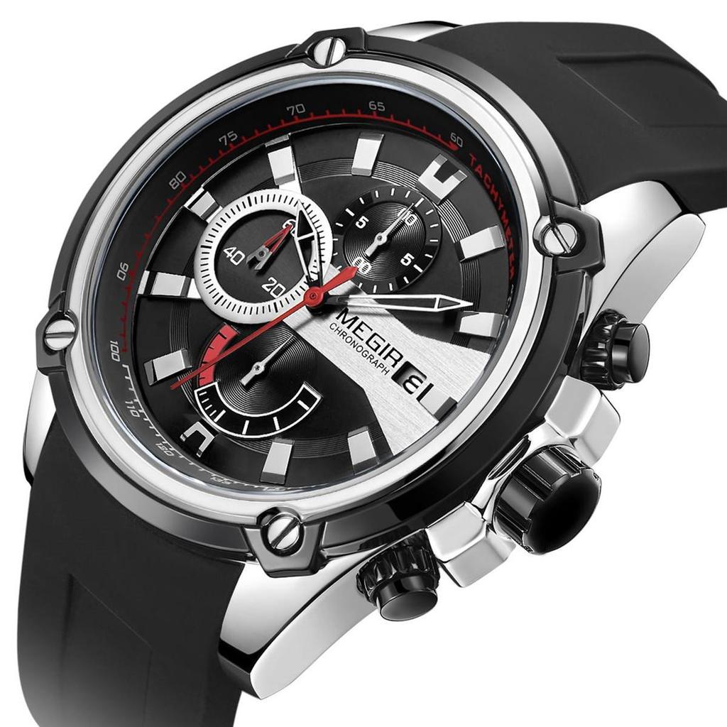 Megir Chronograf Pánské Sportovní hodinky Pánské Silikonové Automatické Datum Quartz Hodinky Pánské Luxusní Značka Vodotěsné Relogio Masculino