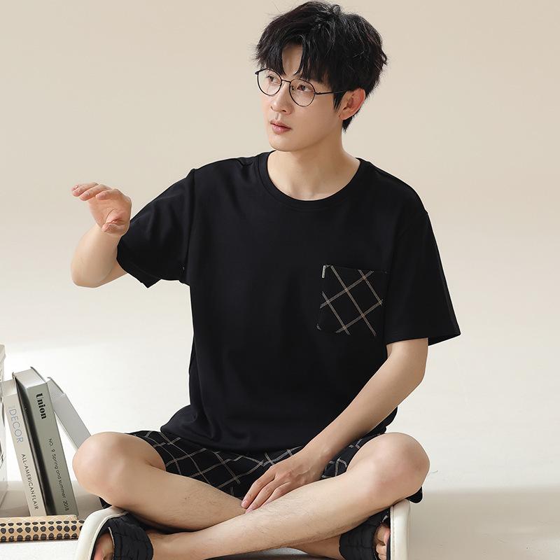 "2024 Men's Thin Cotton Short-Sleeve Pajama Set - Summer Style, Large Sizes Available"