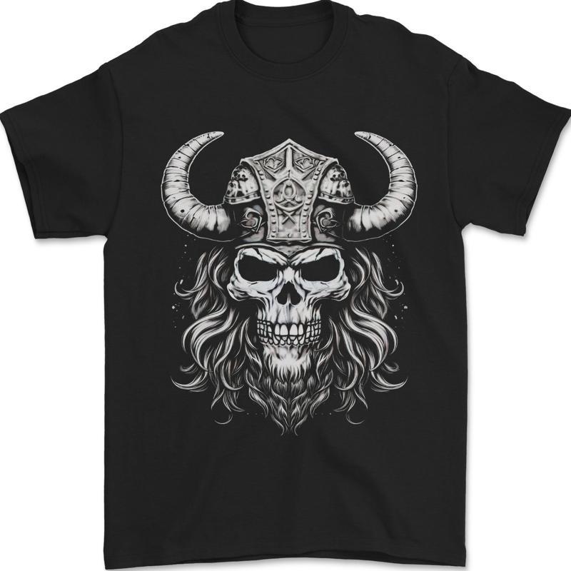 Wikinger Krieger Totenkopf Helm Mit Hrner Herren 100 Baumwoll T Shirt