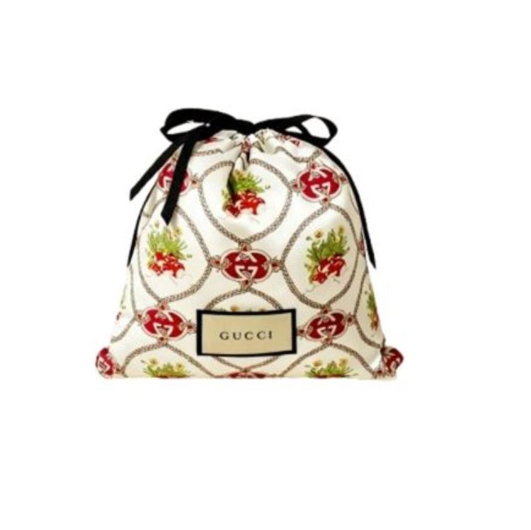 Vintage Floral Drawstring Pouch Bag, Rope Chain Print Makeup Organizer, Elegant Jewelry Storage Gift Bag GUCCI-GIFT-63