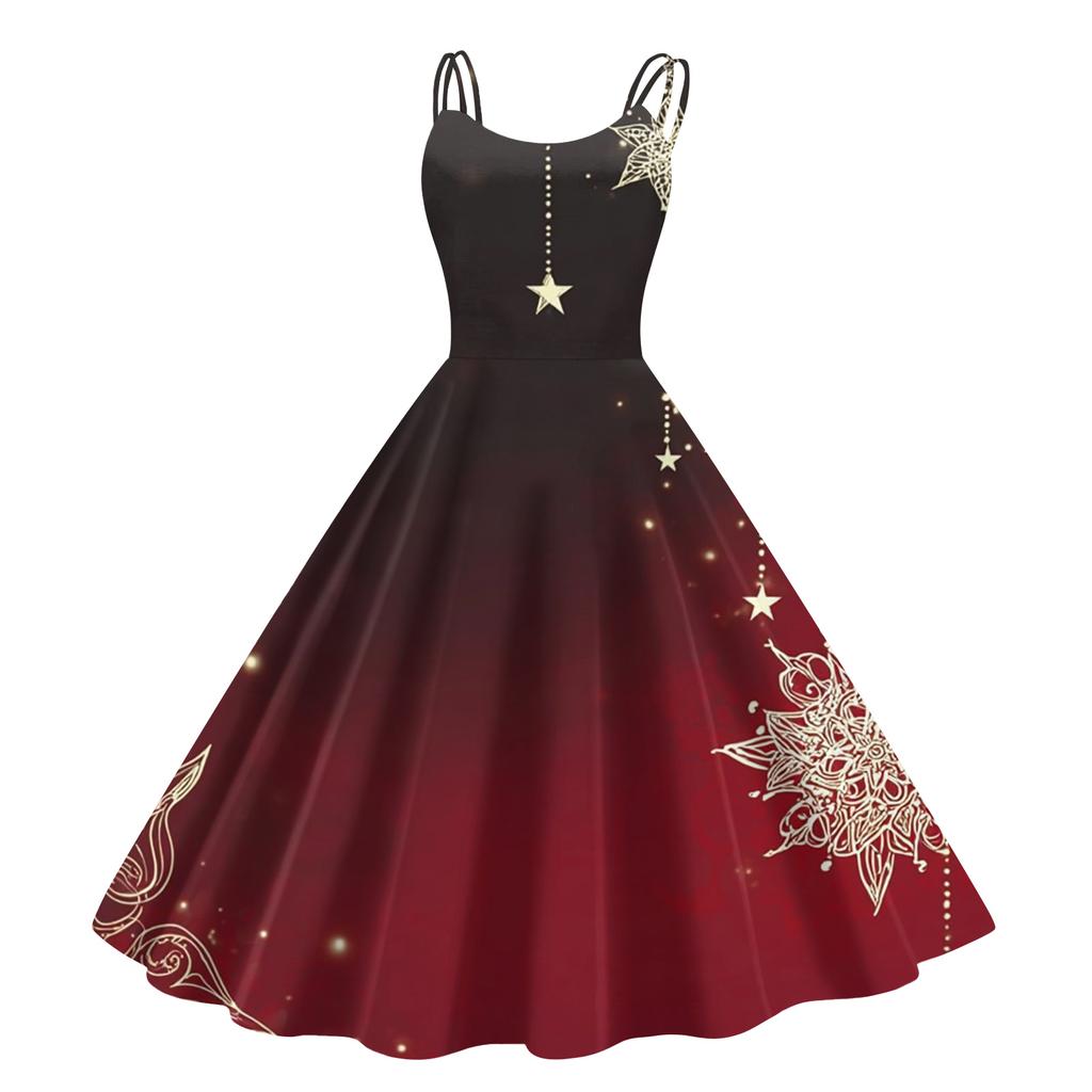 Women's Fashion Casual Christmas Print Sexy Off-the-shoulder Punk Retro Dress