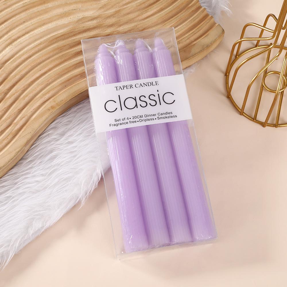 20cm Classic European Macaron Vertical Pattern Long Pole Candle Romantic Wedding Western Restaurant Pole Wax Colorful Candle Decoration