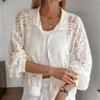 French Retro Perspective Lace Splicing Jacket European and American Foreign Trade Lapel Hollow Sunscreen Cardigan Lantern Long Sleeve Outer