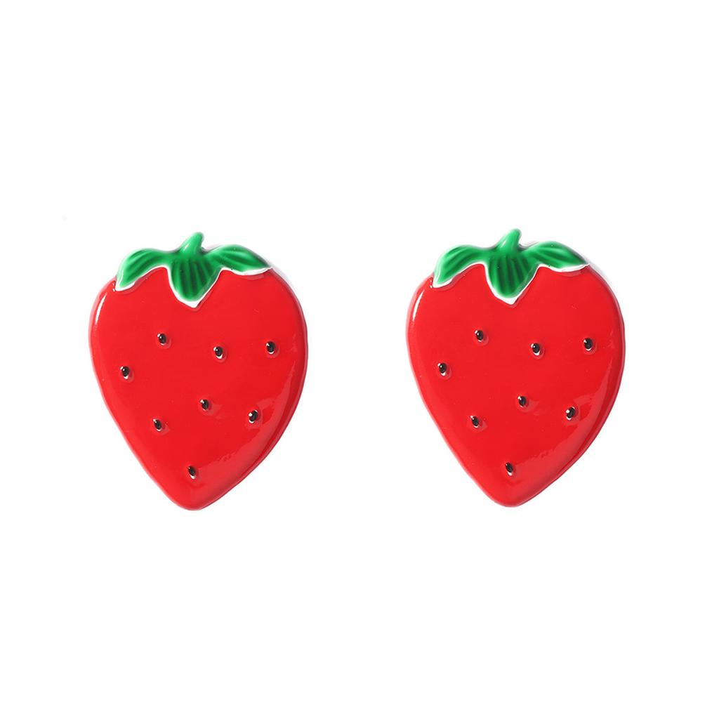 Summer new cool fruit drip oil alloy big strawberry sweet pastoral stud earrings, creative and fashionable
