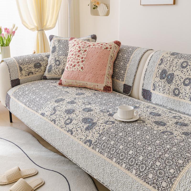 

Pastoral Style Cotton Sofa Cover Small Flowers Sofa Towel Mat Anti-slip Four Seasons Universal Couch Slipcovers for Living Room 1pc 50x50pillowcase