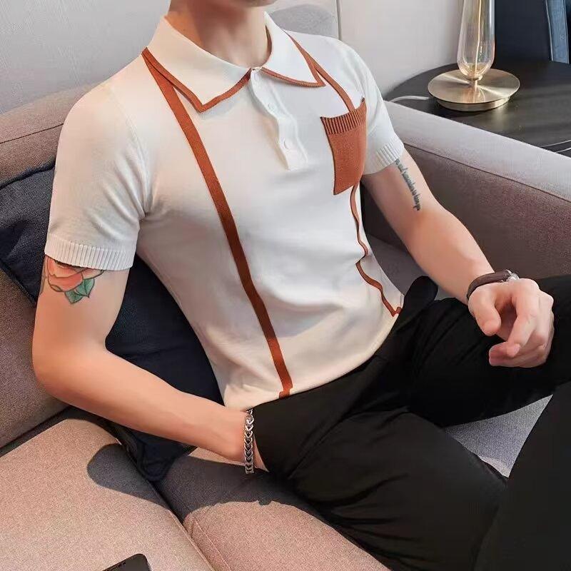 Lapel Short Sleeve Polo Shirt Men's Fashion Brand Summer T-shirt Korean Slim Fashion 2025 New All-Matching T-shirt Top