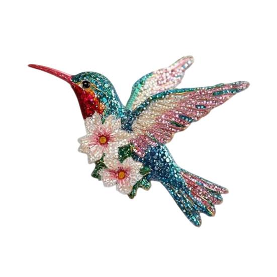 Acrylic Hummingbird Hanging Decoration Indoor Outdoor Garden Yard Window Wall Hanging 2D Flat Flower Colorful Bird Ornament