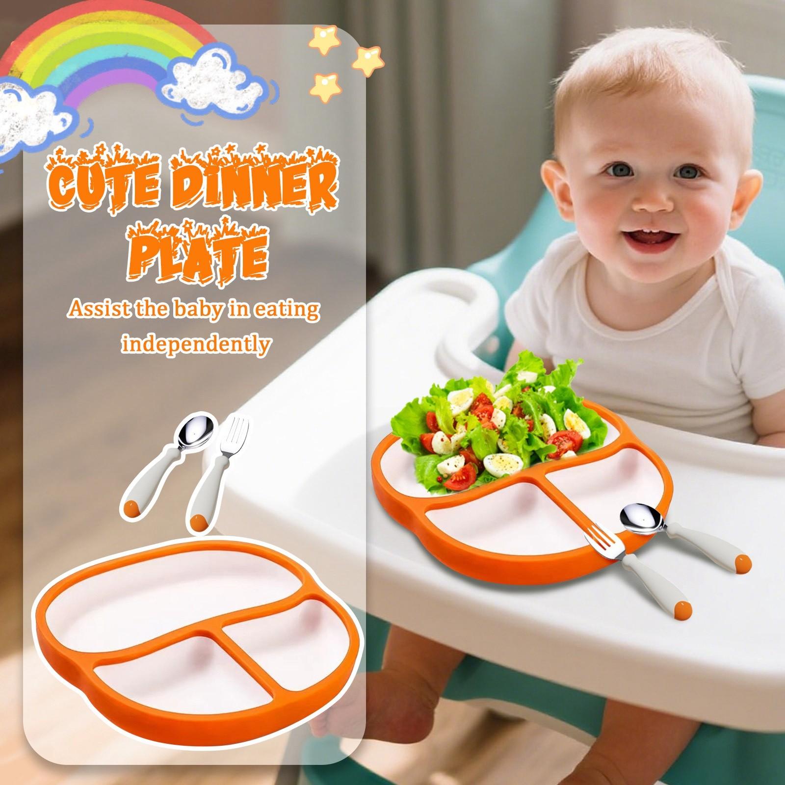 

Силиконовая обеденная тарелка, набор ложка и вилка, детская ложка, самостоятельное питание, детская вилка и ложка One Size оранжевый