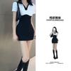 Pure desire splicing contrasting polo neck tight dress women's summer new small man design niche skirt