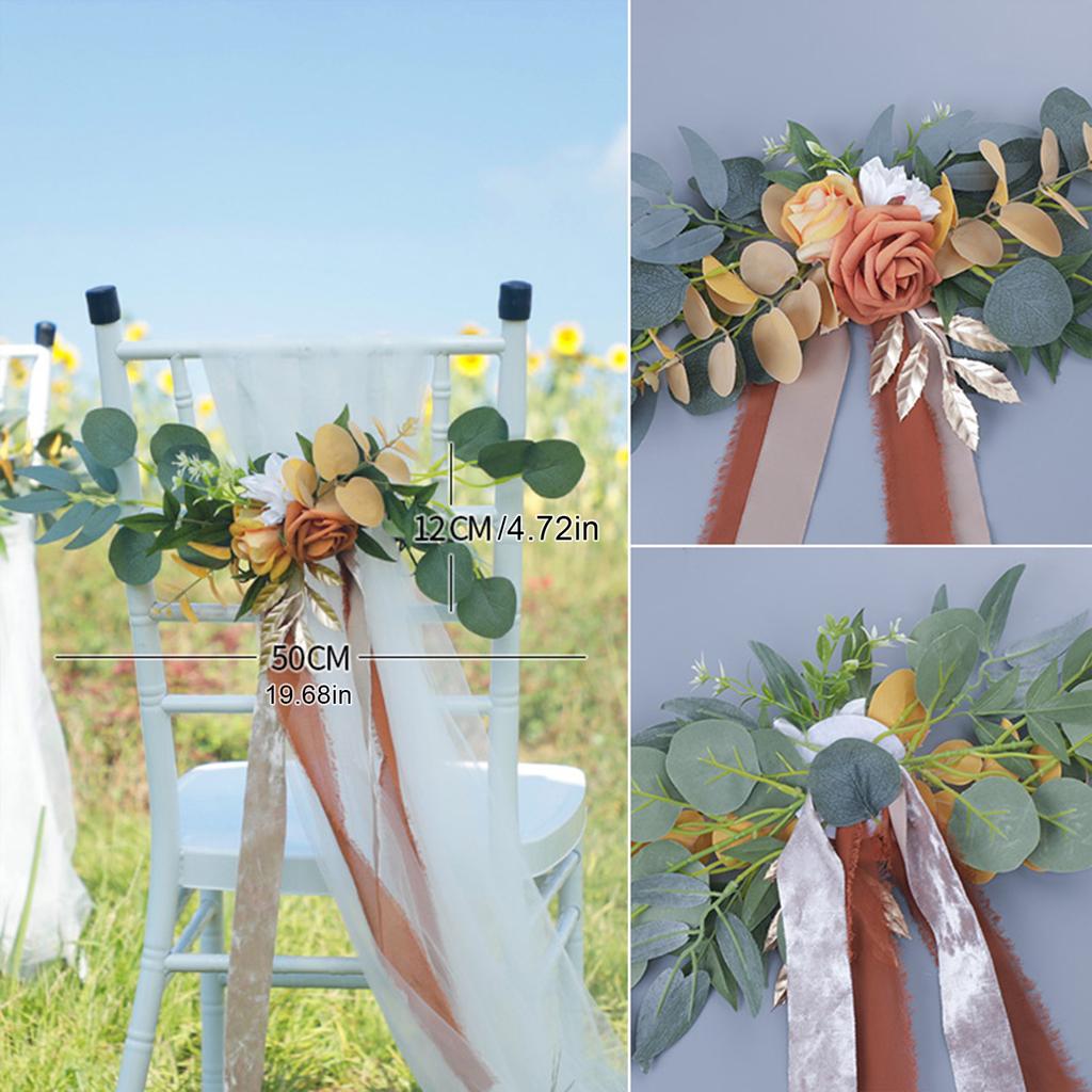 Chair Back Flower Reusable Artificial Rose Decoration for Outdoor Wedding Celebration Party Photography Pinkish