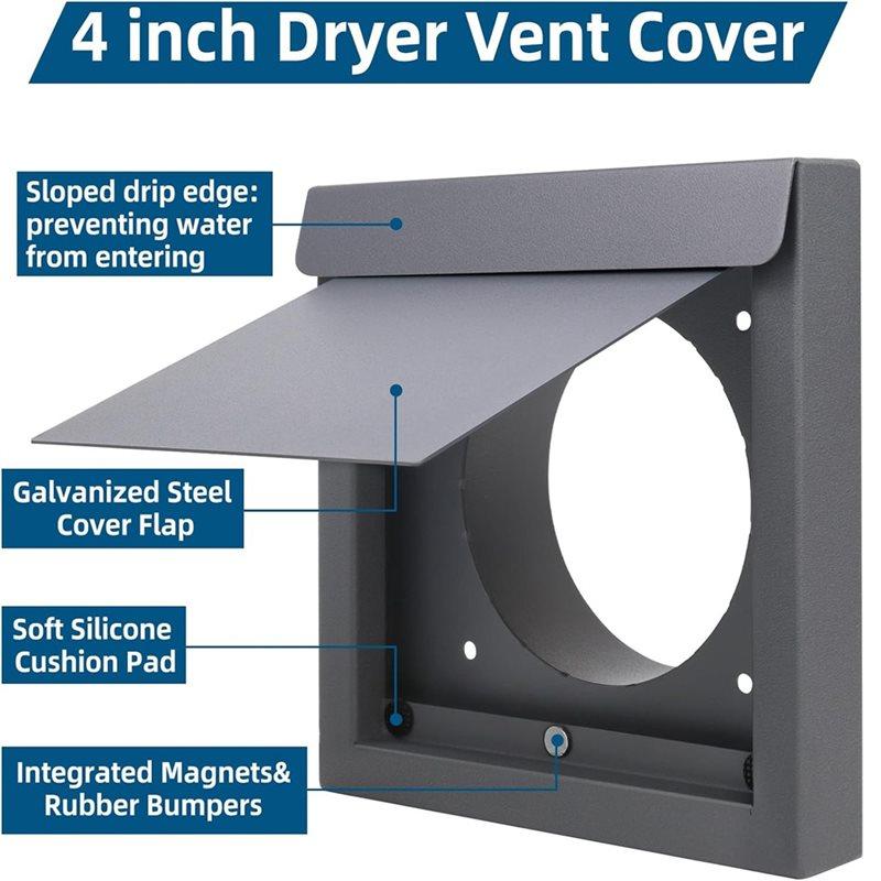 A58Z Weatherproof Dryer Vent Cover 4 Inch For Outdoor For Ventilation Exterior Wall Vent Hood Outlet For Home