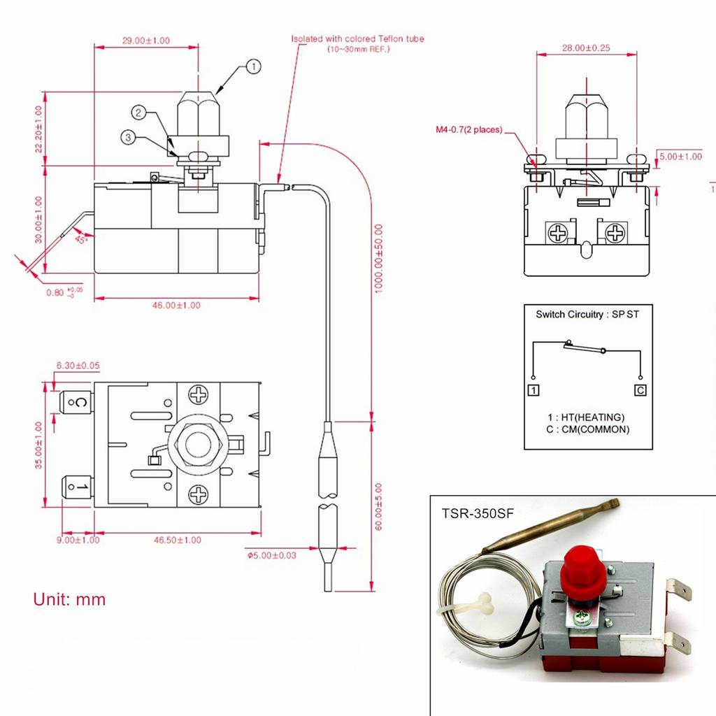 Bulb Capillary Thermostat Thermometer Temperature Safety Limiter Control Switch W/ Manual Reset TSR- For Boiler Heater Cooker
