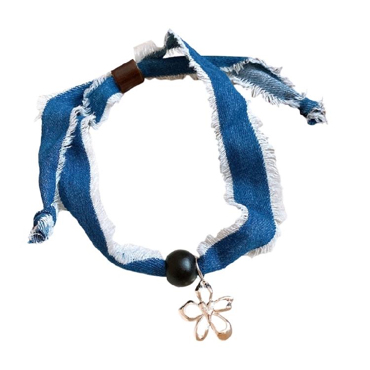 

Chic Layering Flower Charm Necklace Blending Jeans Fabric And Metallic Accent Lightweight Comfort Jewelry Gift