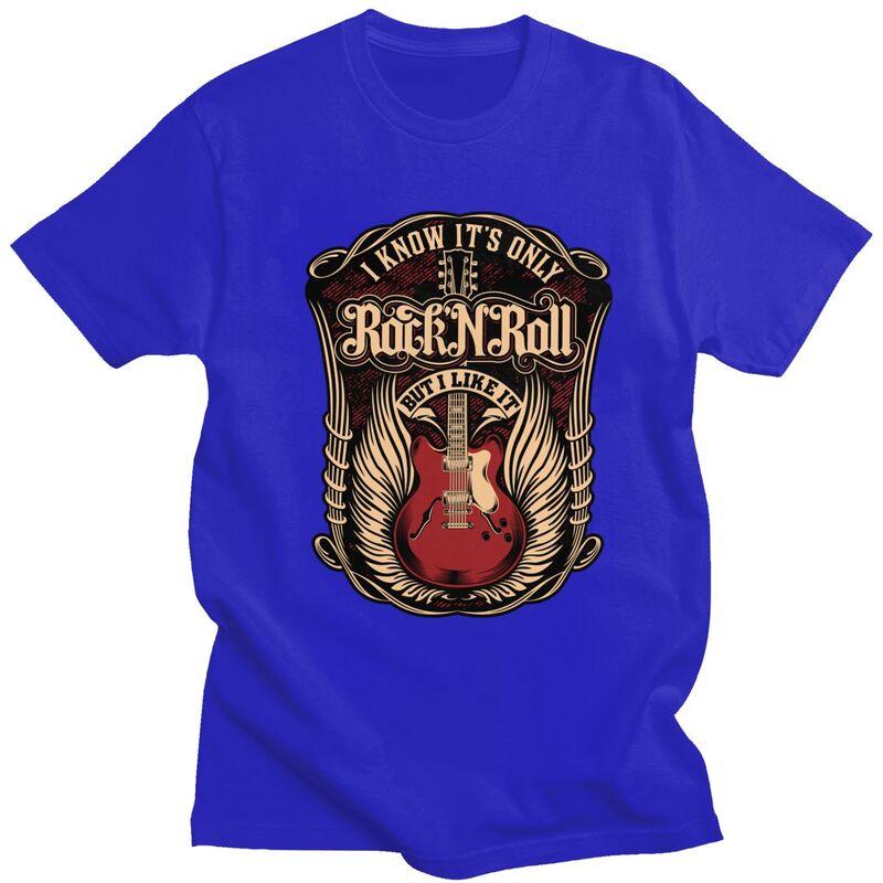 Custom Its Only Rock And Roll T Shirts Men 100 Cotton Tees Heavy Metal Guitar Music Tshirts Short Sleeve Casual Tshirt