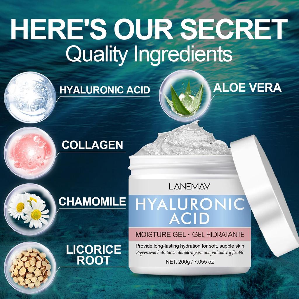 Hyaluronic Acid Moisture Gel-Provide Long-Lasting Hydration For Fine Lines And Wrinkles Keep Skin Soft, Supple-Suitable For All Skin Types, 200ml