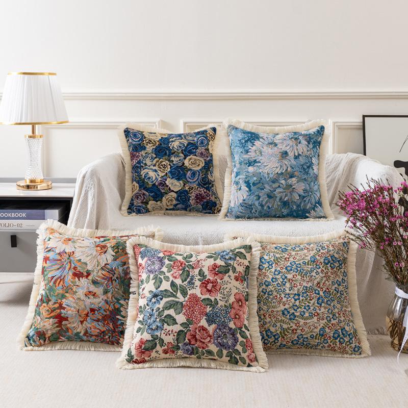 2pcs Vintage Floral Sofa Pillow Cover with Tassels, Zipper Closure, Hand Wash Only, Multi-Use for Living Room, Bedroom, Car Decor