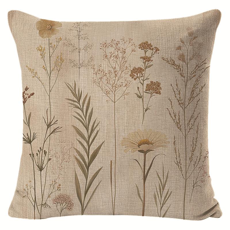 Spring Small Fresh Floral Linen Pillow Cover Modern Simple Living Room Sofa Pillow Cushion Cover