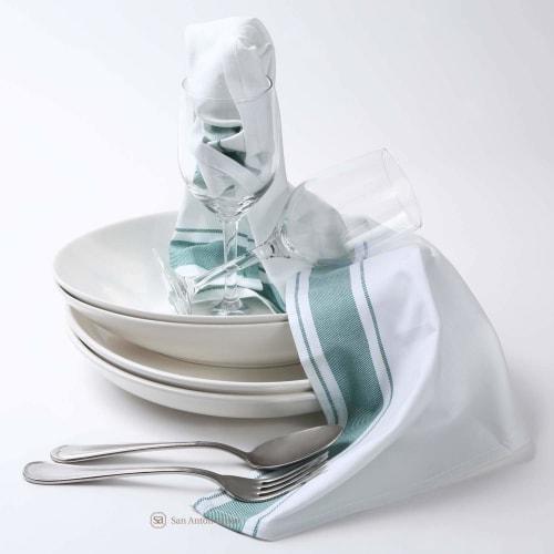 San Anton Green Glass Towels, Dish and Glass Wiping, Lint-Free, Large, Absorbent, Restaurant-Grade, 100% Cotton, 70cm X 50cm (Pack of 3)