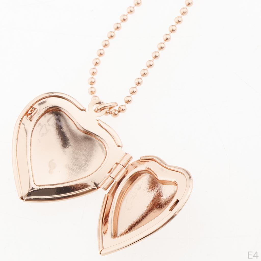 Copper Little Heart Crystal Photo Picture Locket Charms Pendant Chain Necklace
