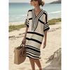 2026 women's V-neck dress seaside vacation 3D printing loose skirt beach