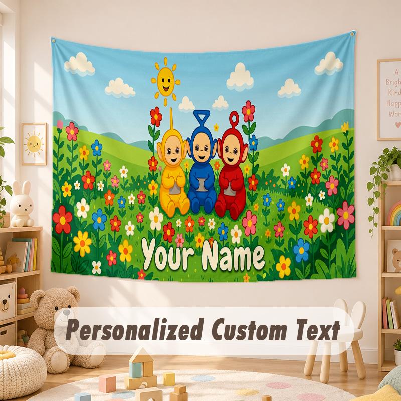Custom Name Text Tapestry,Teletubbies Boho Wall Hanging, Decorative Backdrop Tapestry For Room
