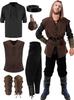 6 Pcs Men's Halloween Renaissance Costume Set Medieval Vest Shirt Ankle Banded Pants Viking Belt Armband Pouch