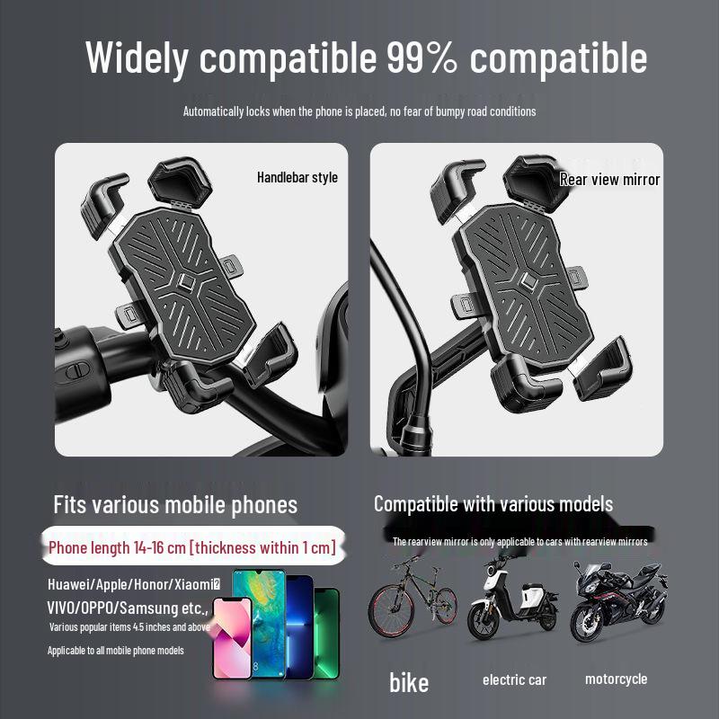 Multifunctional Mobile Phone Holder for Electric Vehicles, Motorcycles, Bicycles, and Scooters. Ideal for Navigation and Food Delivery Riders.