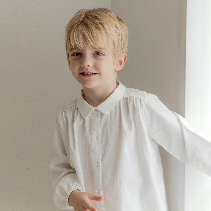 Boy's Buttons White Shirt Autumn Children Casual Lapel Collar Long-Sleeved Shirts Cardigan Girls Blouse