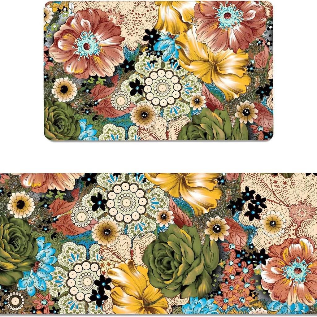 Floral Long Runner Kitchen & Entryway Doormat - Dirt-Resistant Decorative Floor Mat
