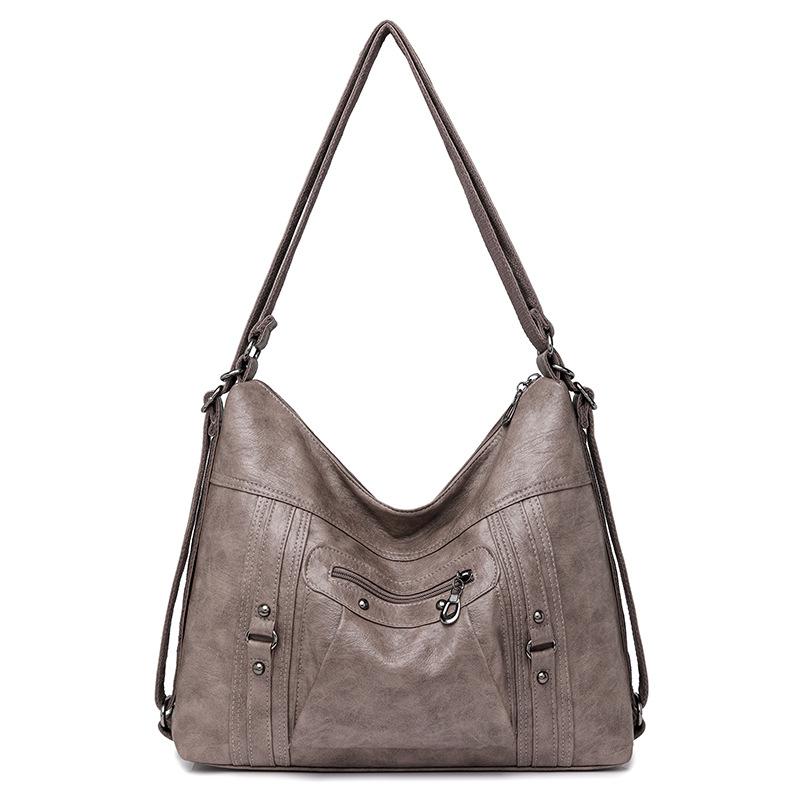Women's Bag Soft Leather Women's Large Capacity Single Shoulder Crossbody Bag Retro Zipper Backpack